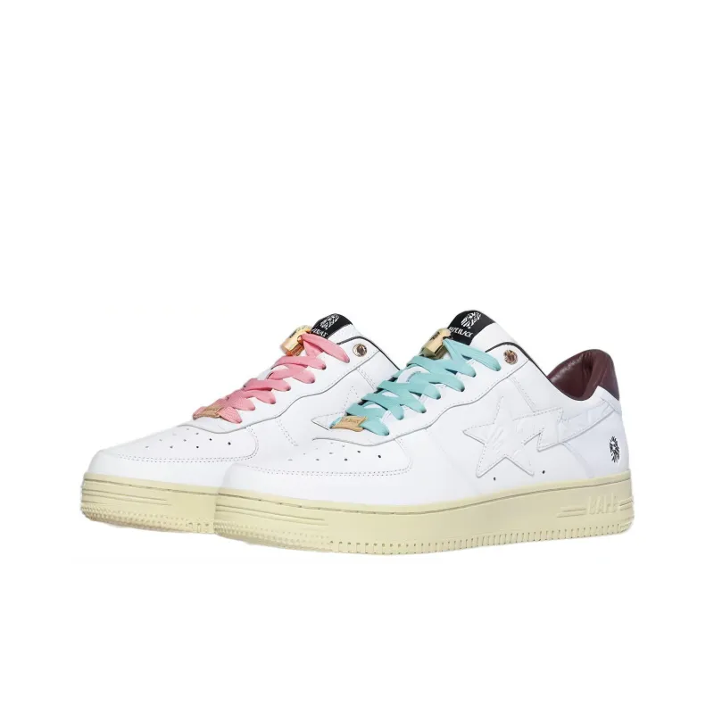 BAPE BLACK x A BATHING APE STA Low Top Stylish Skateboarding Shoes Women's White Brown Green-3
