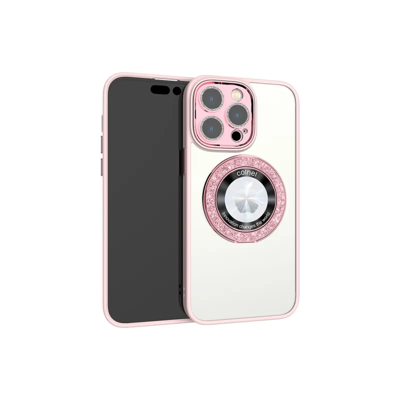 ZHUOJI PC Material Sparkling Rhinestone Round Glitter Stand Phone Cases Compatible With Apple 16/15/14/13 Series-6