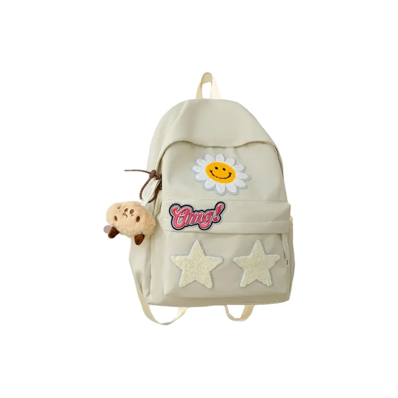 BRABOSTON Nylon Fabric Backpack Regular Unisex Beige Yellow/Ecru/Black/Pink-5