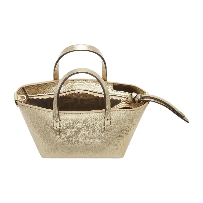 FENDI Cow Leather Shoulder Bag Crossbody Bag Handbag Mini Women's Gold-3