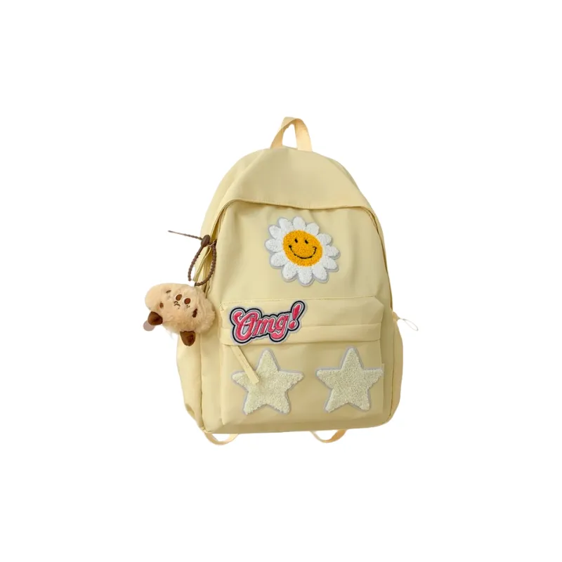 BRABOSTON Nylon Fabric Backpack Regular Unisex Beige Yellow/Ecru/Black/Pink-0
