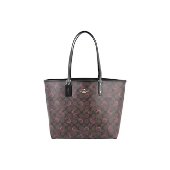 COACH City PVC Tote Bag Shopping Bag Combo Handbag Shoulder Bag Women's Dark Brown Dandelion Pattern
