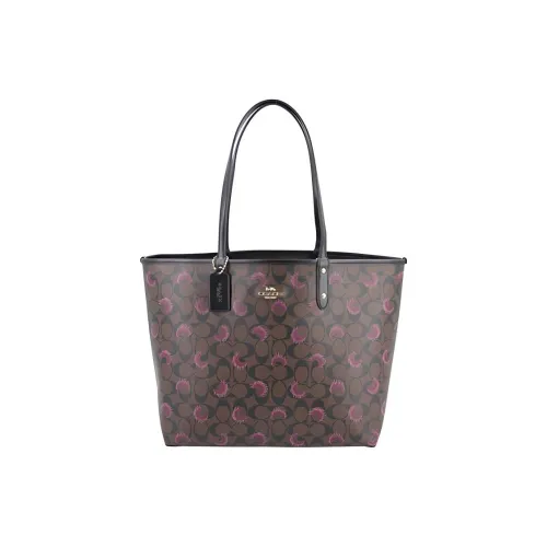 COACH City PVC Tote Bag Shopping Bag Combo Handbag Shoulder Bag Women's Dark Brown Dandelion Pattern