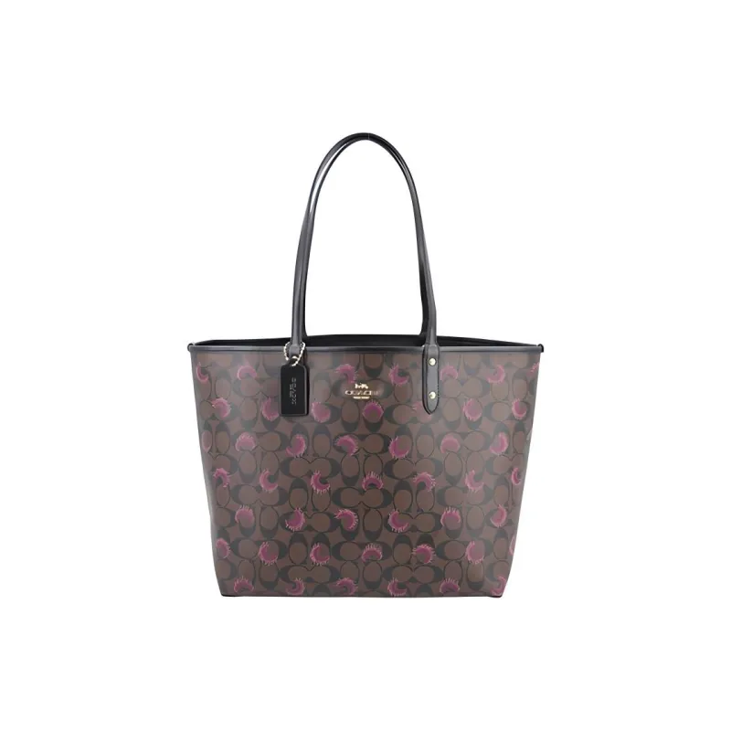 COACH City PVC Tote Bag Shopping Bag Combo Handbag Shoulder Bag Women's Dark Brown Dandelion Pattern-0