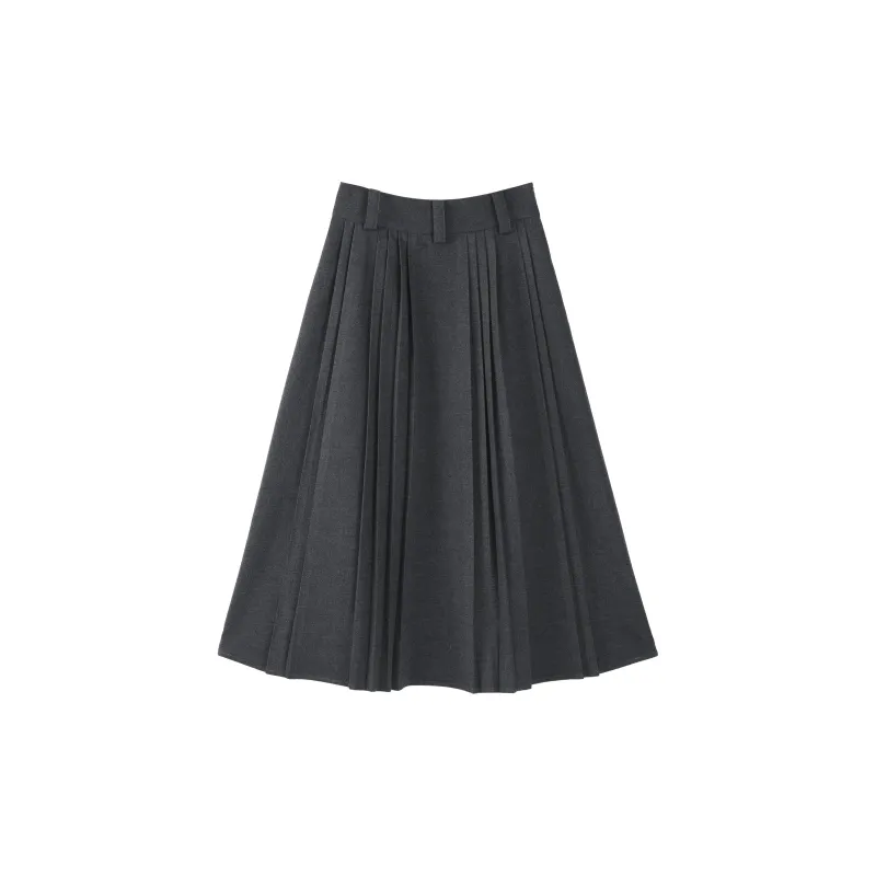 Fstudio Korean Style Fall And Winter Advanced Woolen Pleated Skirt Unisex Dark Gray-1