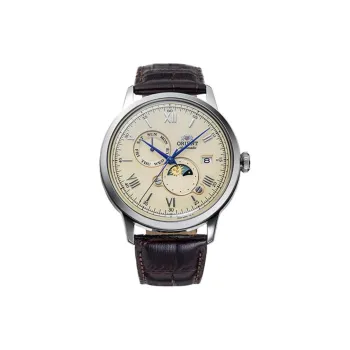 ORIENT Automatic/Manual Mechanical Movement Leather Strap Watch 41.5mm Men's Watches Yellow Watch Dial