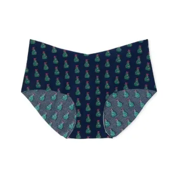 Victoria's Secret Underpants Women's 1 Pack Marine Blue Base With Christmas Tree Print