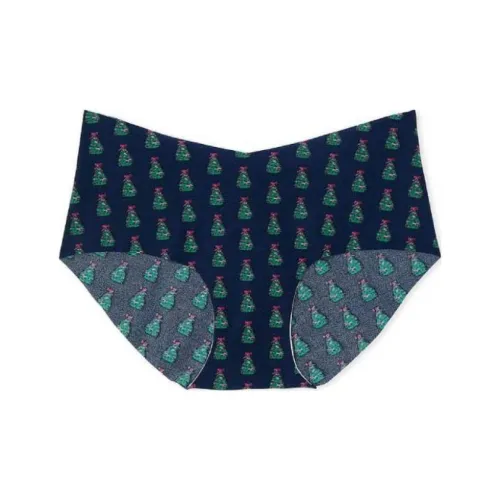 Victoria's Secret Underpants Women's 1 Pack Marine Blue Base With Christmas Tree Print