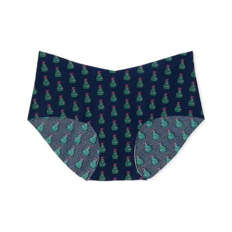 Victoria's Secret Underpants Women's 1 Pack Marine Blue Base With Christmas Tree Print-0