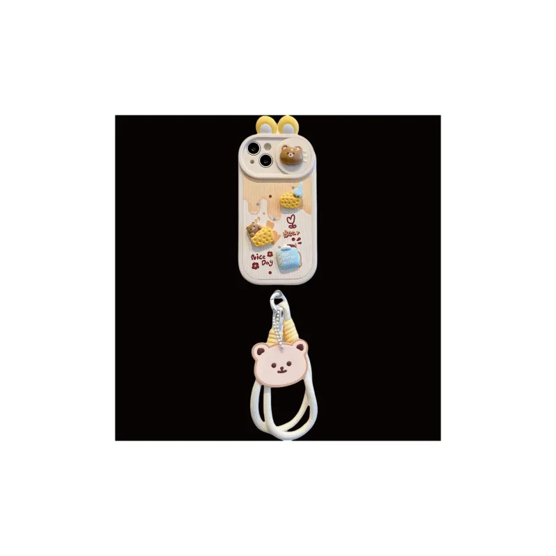 Sopi TPU Material Bear Cheese Pull Rope Phone Cases Compatible With IPhone 16/15 Pro Max/Apple 13/14 Pro Max/12-2