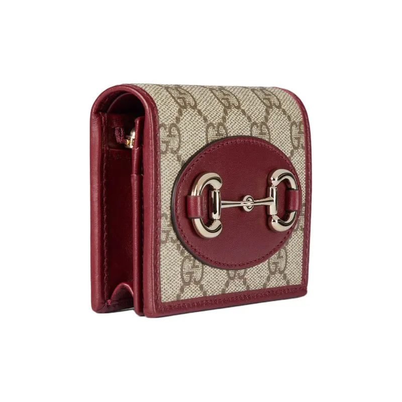 GUCCI Horsebit 1955 Coated Canvas Card Holder Women's Beige & Dark Brown-1