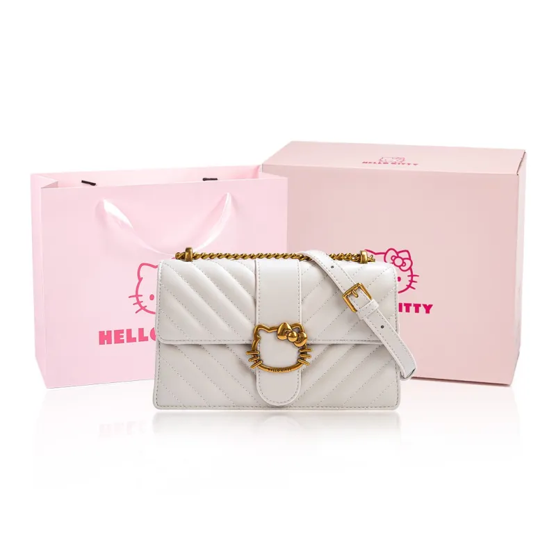 MESUCA Sanrio Hello Kitty Series PU Shoulder Bag Regular Women's Black/White/Milk Tea-4