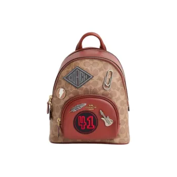 COACH CarrieBackpack Coated Canvas Backpack Medium Size Women's Tan