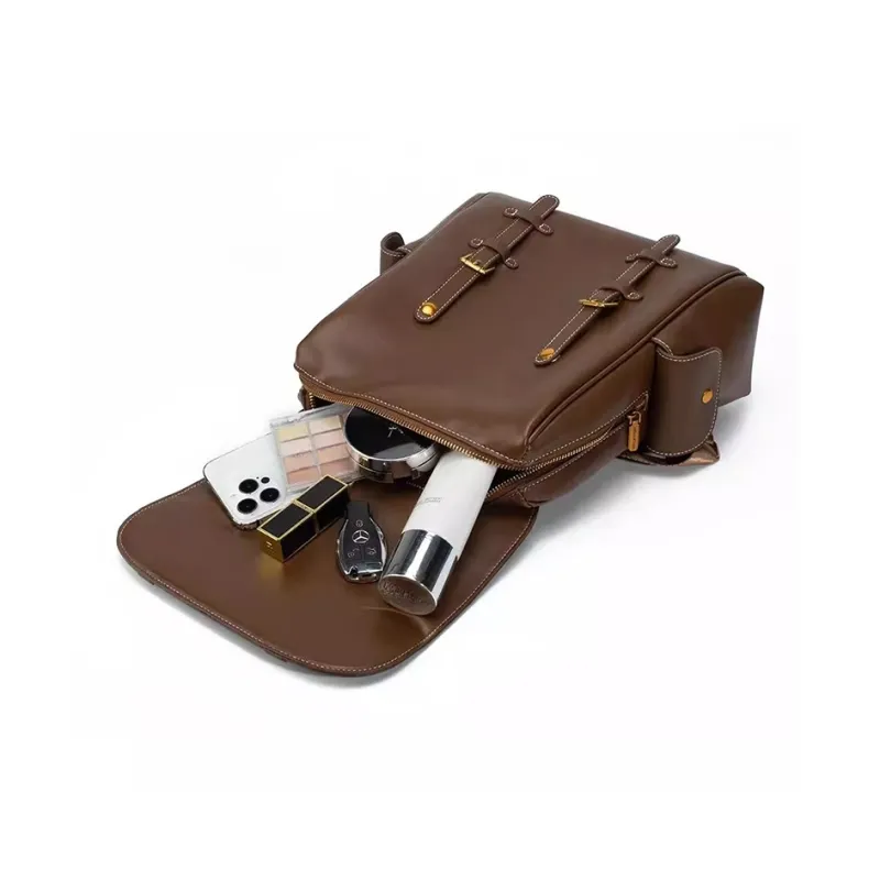 BUHOWE Polyurethane Bonded Synthetic Leather Backpack Women's Brown-5