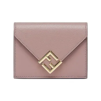 FENDI FF Diamonds Series Calfskin Wallet Medium Size Women's Pink