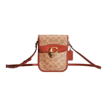 COACH Studio Coated Canvas With Calfskin Cell Phone Pouch Shoulder Bag Crossbody Bag Mini Women's Brown