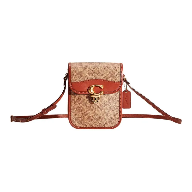 COACH Studio Coated Canvas With Calfskin Cell Phone Pouch Shoulder Bag Crossbody Bag Mini Women's Brown-0