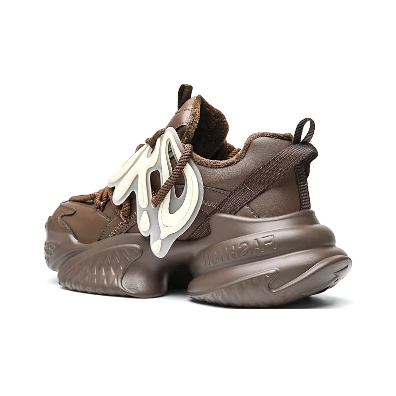 ORD Anti-Slip Wear-Resistant Breathable Height Increasing Low-Top Chunky Sneakers Unisex Brown-1