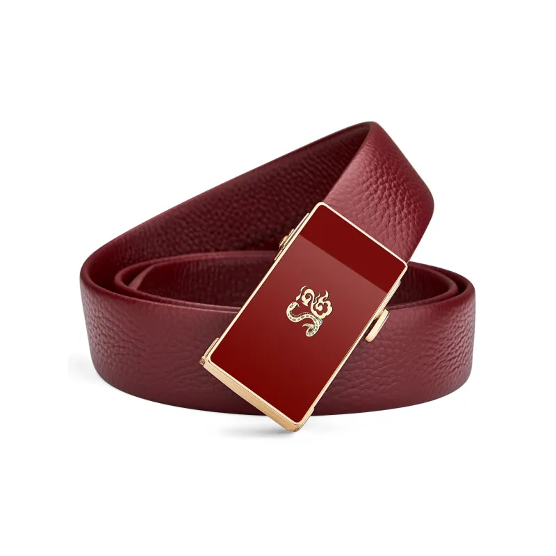 WilliamPOLO Cow Leather Leather Belts Men's Dark Red Width 3.4cm-1