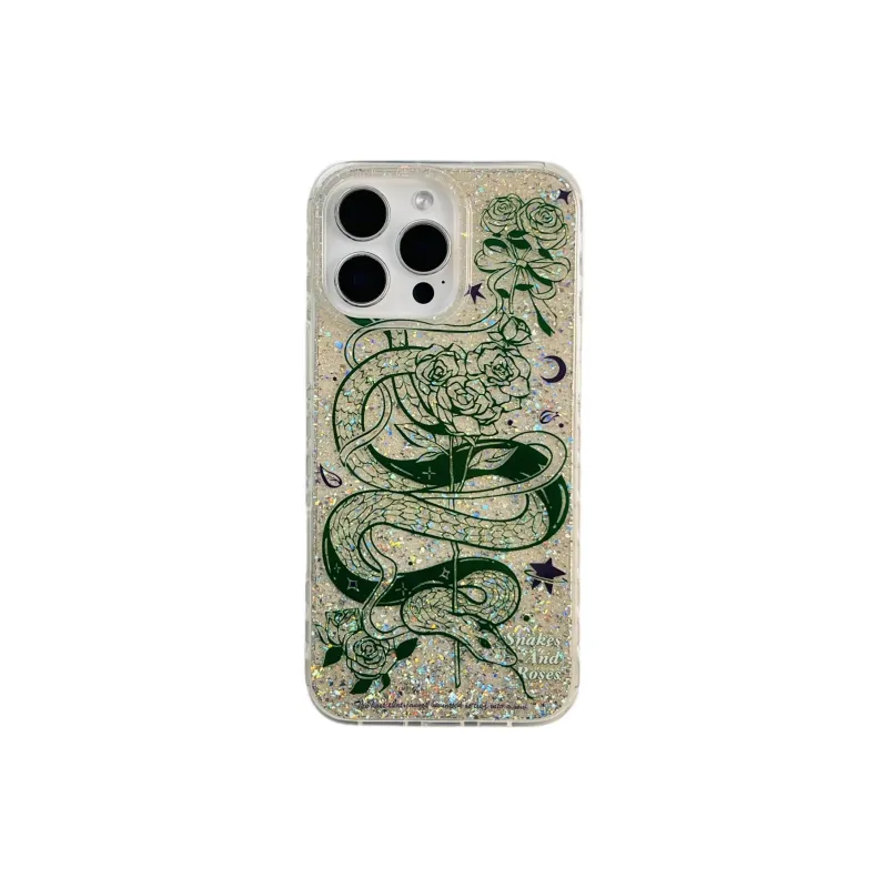 Wei Xin Acrylic Material Glittery Snake Green Pink Phone Cases Compatible With IPhone 16/15 Pro Max/Apple 13/14 Pro/Max-4
