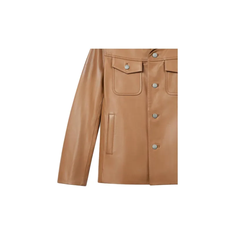 KENZO FW24 Leather Jacket Men's Light Yellow Brown-4