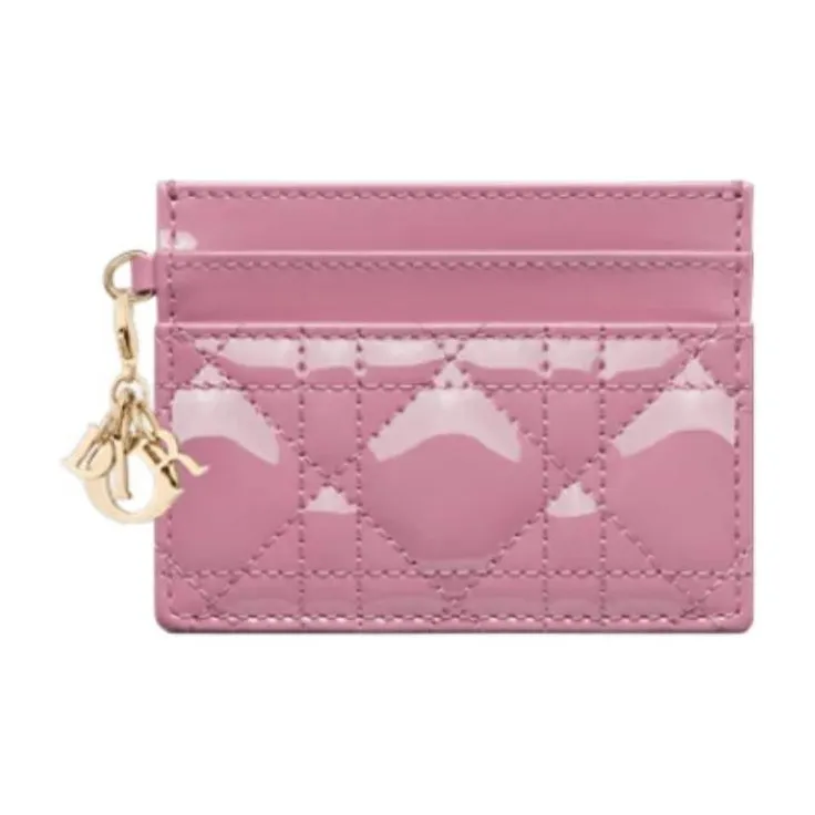 DIOR Lady Dior Patent Leather, Cow Leather Wallet Card Holder Card Holder Women's Hydrangea Pink-0