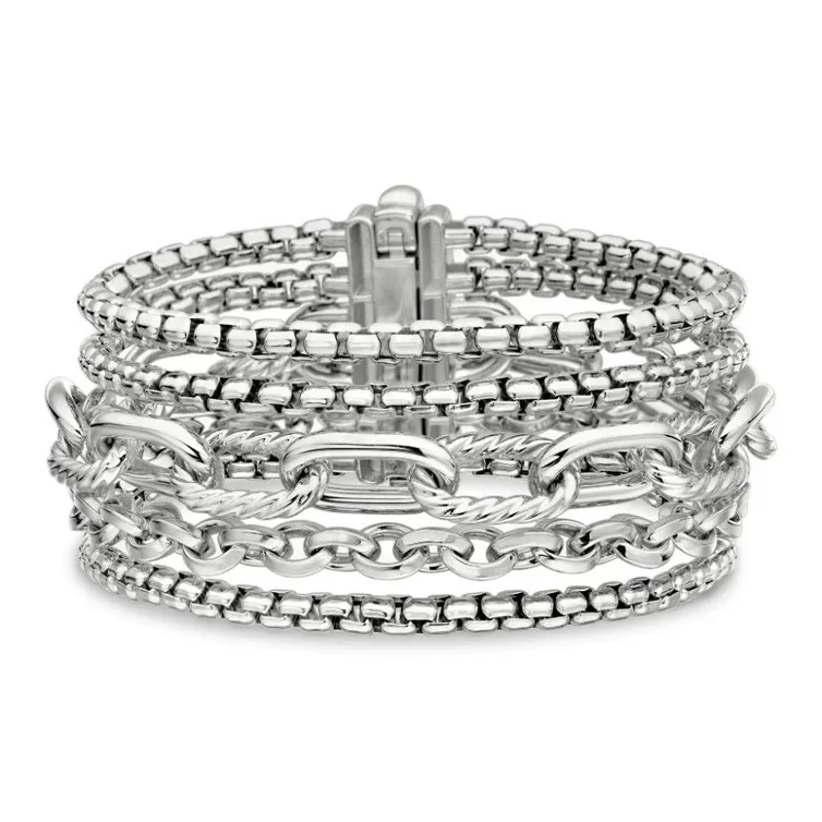David Yurman Sterling Silver Multi Row Chain Bracelet 29mm-0