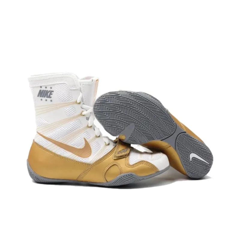Nike HyperKO Anti Slip Wear Resistant High Top Training Shoes Unisex White Gold-3