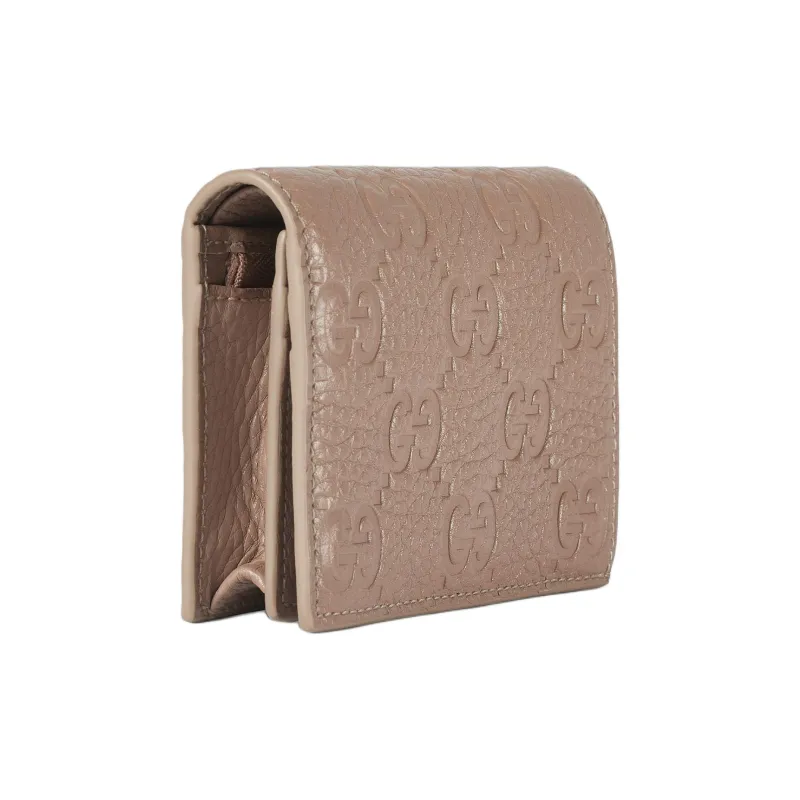 GUCCI GG Emblem Leather Wallet Mini Women's Taupe-1