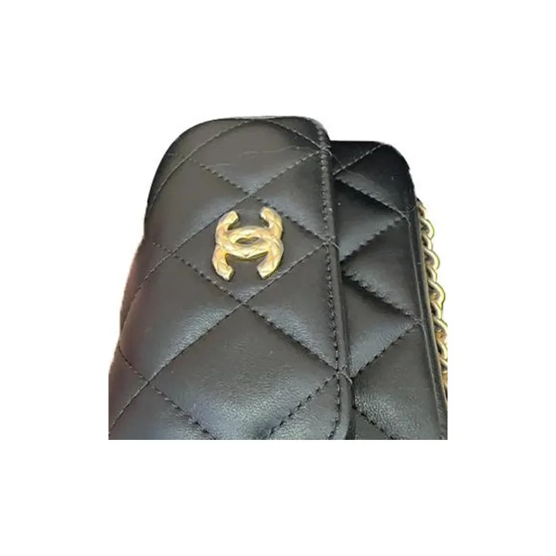 CHANEL Lambskin & Gold Metal Clutch, Shoulder Bag, Crossbody Bag Women's Black-3