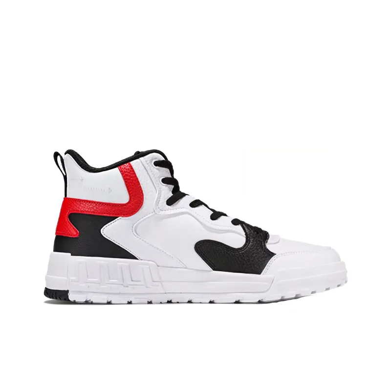 XTEP Coverage Anti Slip And Wear Resistant Lightweight Breathable High Top Skateboard Shoes Men's White Black Red-1