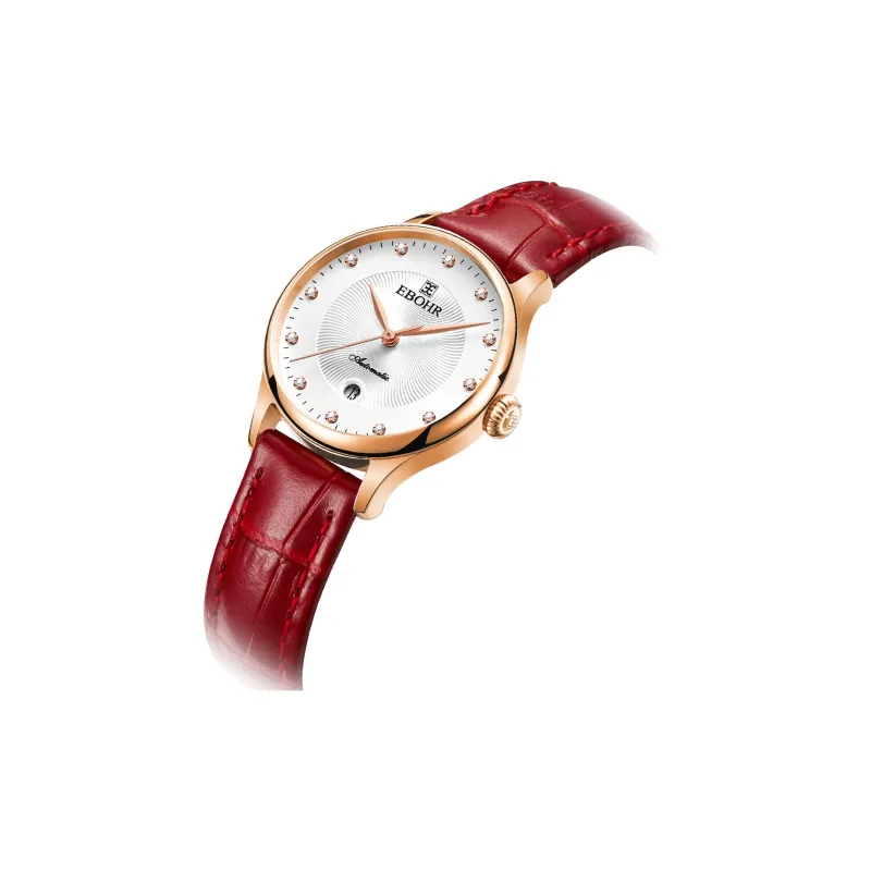 EBOHR Cana Collection Mechanical Movement Cowhide Strap Watch Women's Watch White Dial-1