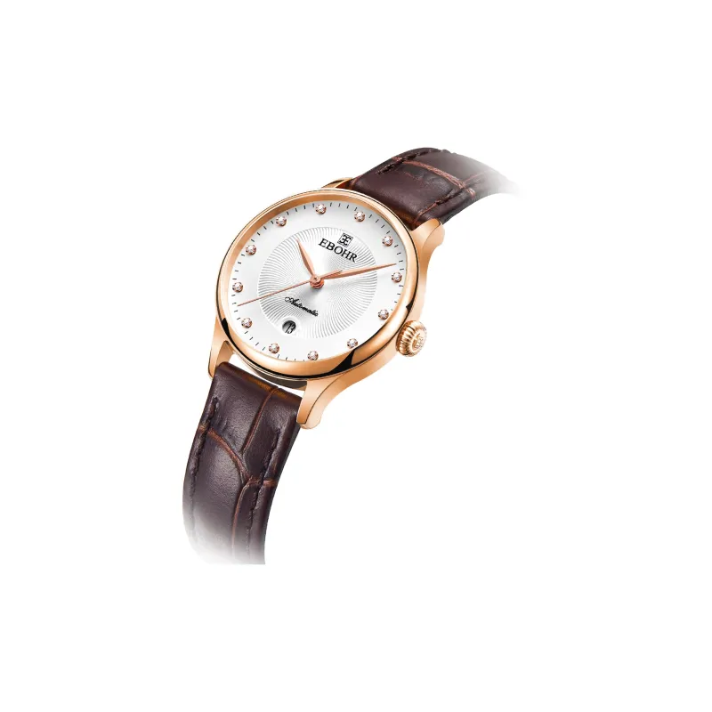 EBOHR Cana Collection Mechanical Movement Cowhide Strap Watch Women's Watch White Dial-12