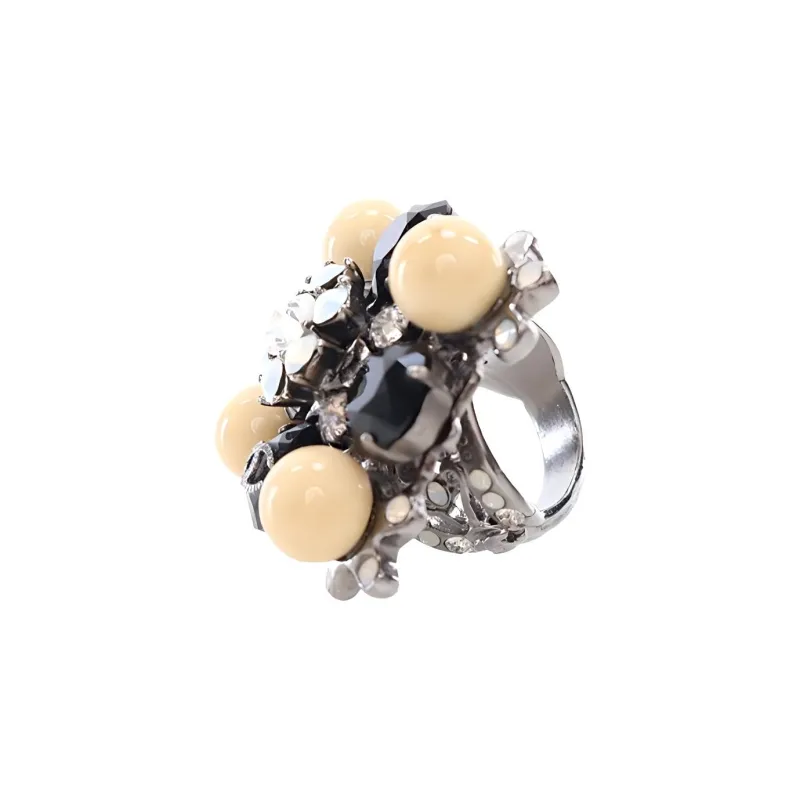 CHANEL 2000-2020 Cc Rhinestones And Gripoix Costume Ring-1