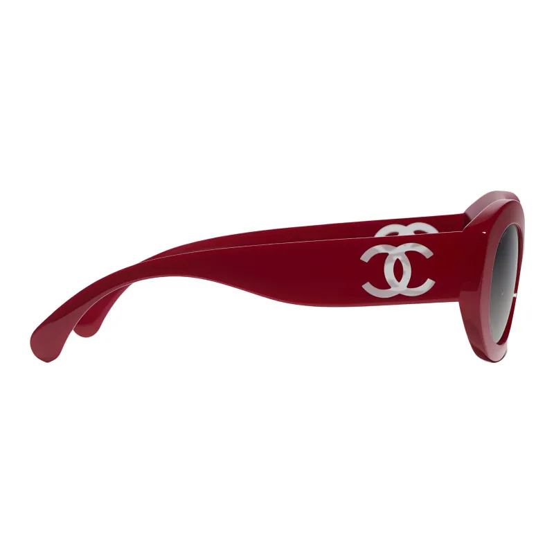 CHANEL Nylon Acetate Irregular Shape Sunglasses Women's Red-3