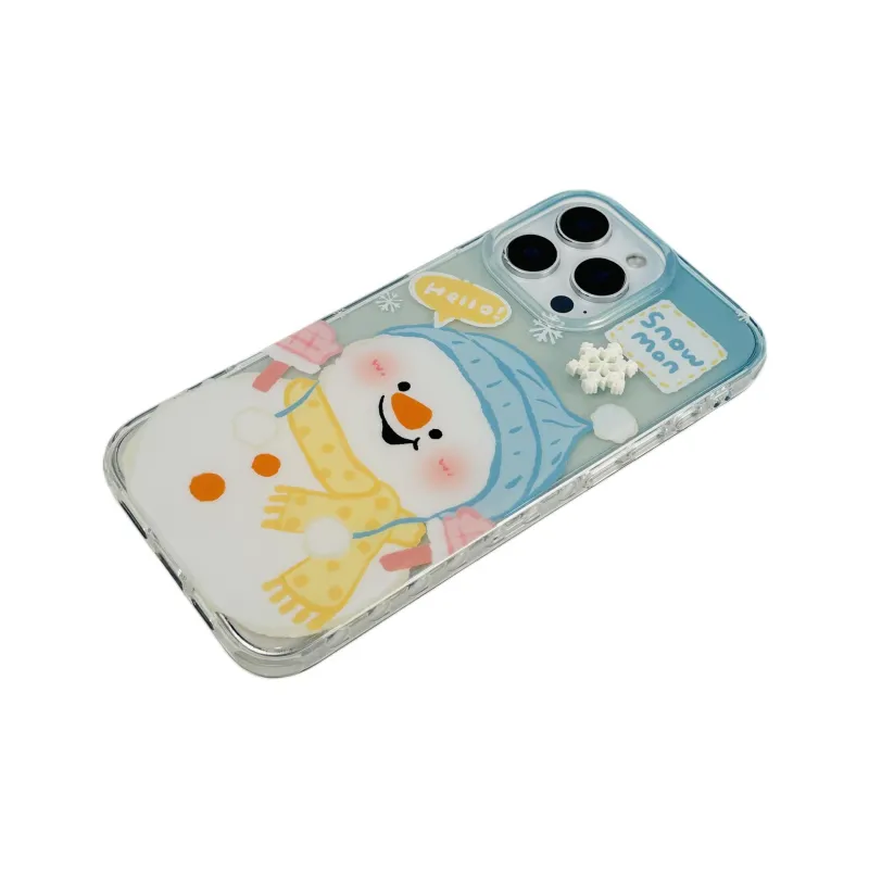 Wei Xin Acrylic Material Double Layer Snowman Phone Cases Compatible With IPhone 16/15 Pro Max/Apple 13/14 Pro/Max-3