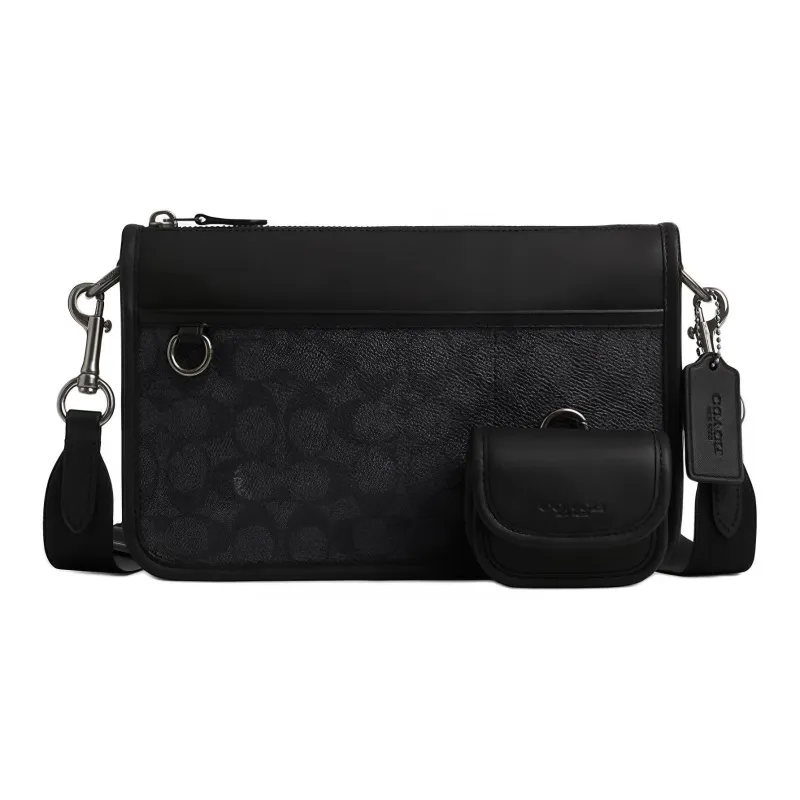 COACH Coated Canvas Shoulder Bag Crossbody Bag Men's Charcoal Gray-0