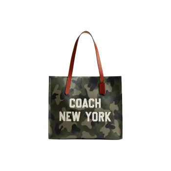 COACH Relay Leather Handbag Large Size Unisex Camouflage Green