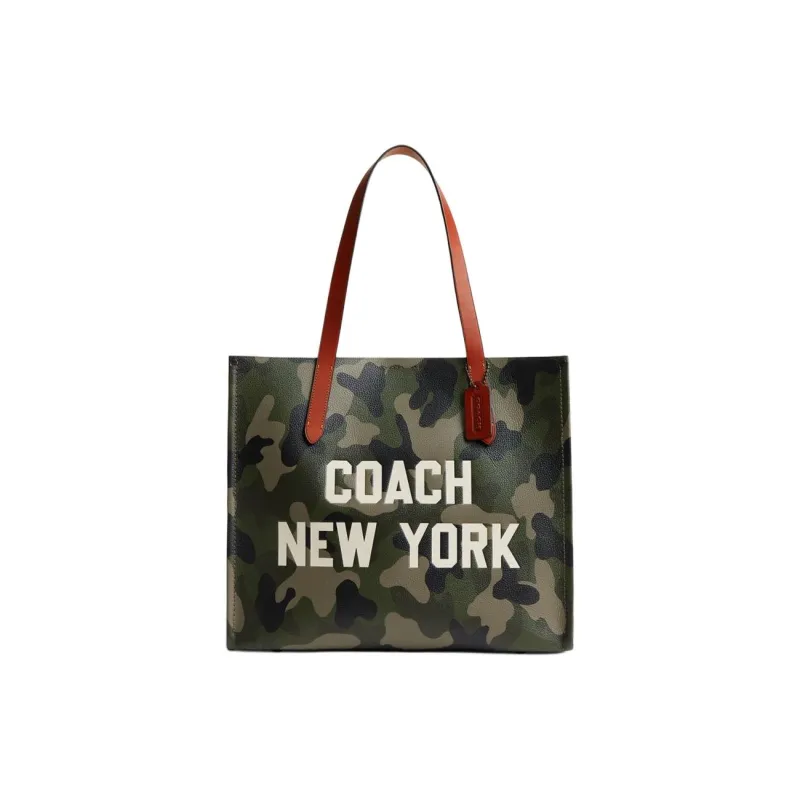 COACH Relay Leather Handbag Large Size Unisex Camouflage Green-0