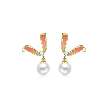 Double Happiness Gift Freshwater Pearl Stud Earrings Unisex