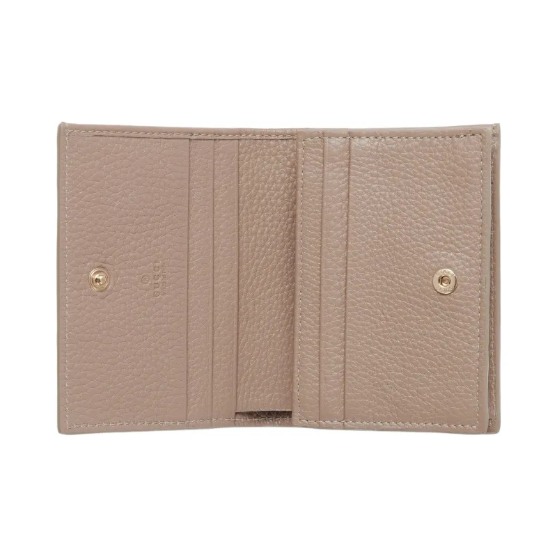 GUCCI GG Emblem Leather Wallet Mini Women's Taupe-4