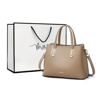 MILLIE'S Cow Leather Patchwork Synthetic Leather Shoulder Bag Crossbody Bag Handbag Tote Large Size Women's Khaki