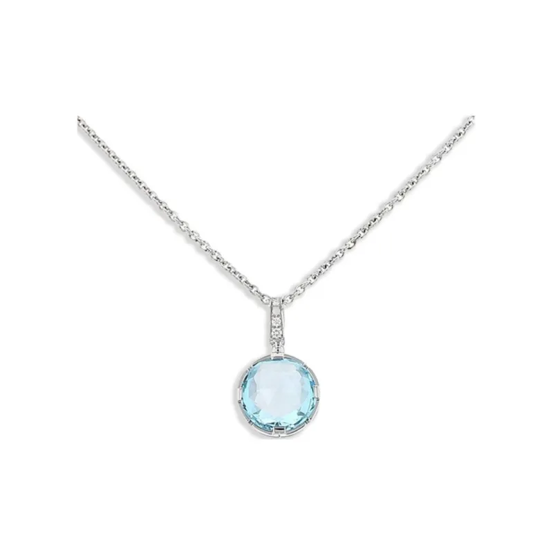 BVLGARI 18K White Gold Parentesi Diamond And Topaz Pendant Necklace-0