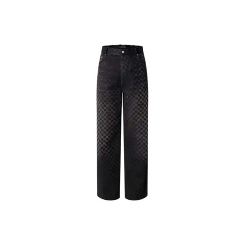 LOUIS VUITTON Flocked Damier Denim Wide-Leg Pants