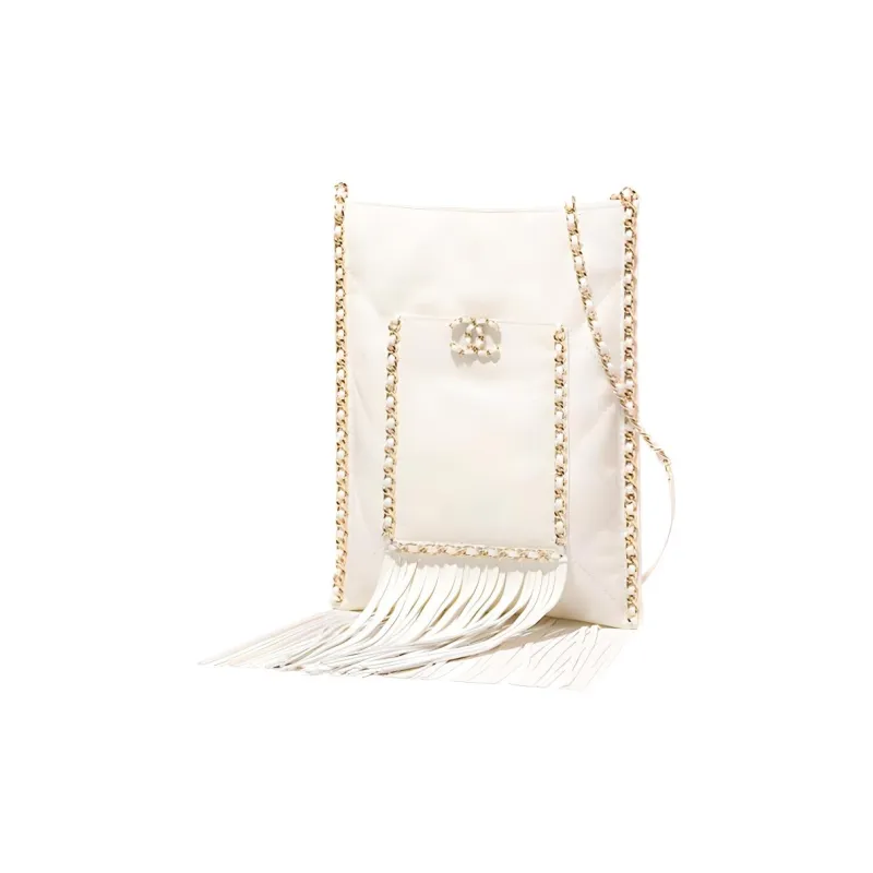 CHANEL Cow Leather And Gold Metal Shopping Bag, Shoulder Bag Trumpets Women's White-1