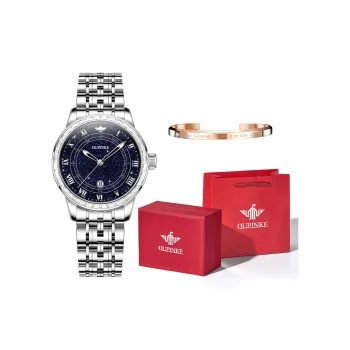 Oupinke Starry Sea Collection Mechanical Movement Stainless Steel Watchband Watch Women's Watch Blue Dial