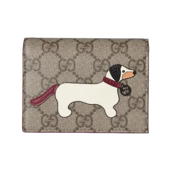 GUCCI Coated Fabrics Wallet Mini Women's Beige & Dark Brown