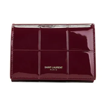 SAINT LAURENT Patent Leather Wallet Small Size Women's Burgundy