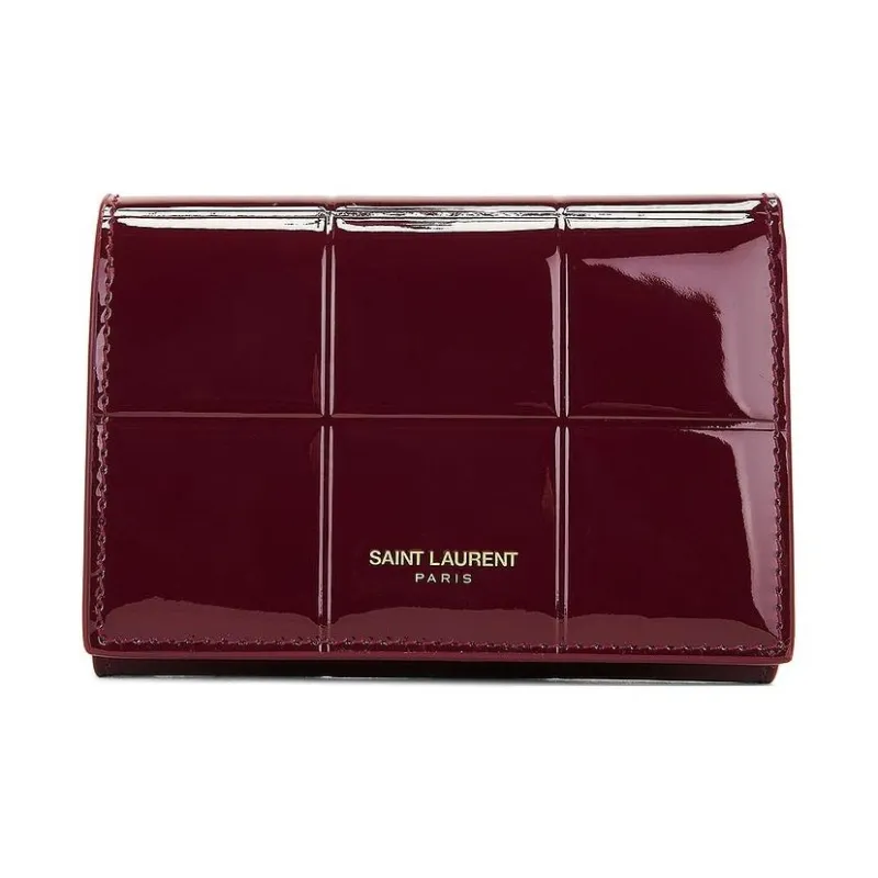 SAINT LAURENT Patent Leather Wallet Small Size Women's Burgundy-0