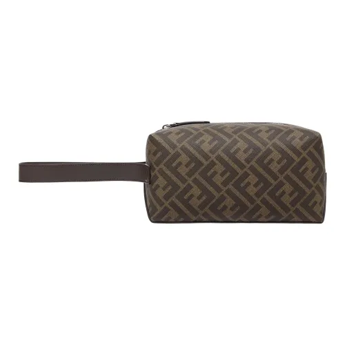 FENDI FF Cotton Makeup Bag Men's Brown